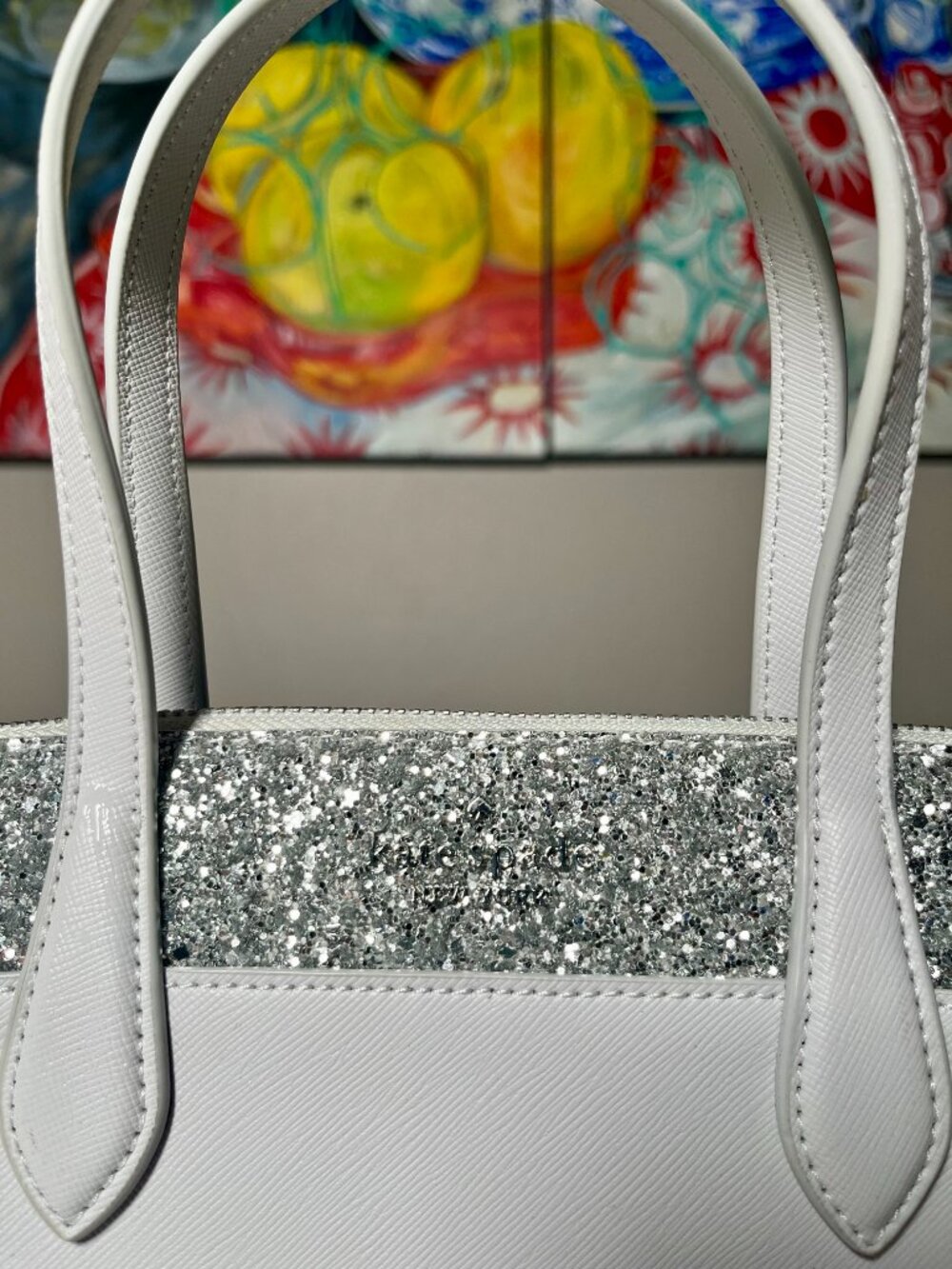 Kate Spade Flash Glitter Satchel Light Grey Silver Crossbody Satchel NWOT - Picture 4 of 16